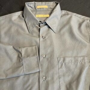 Milano Uomo Olive Green Long Sleeve‎ Dress Shirt 100% Polyester- Size 16.5 34/35